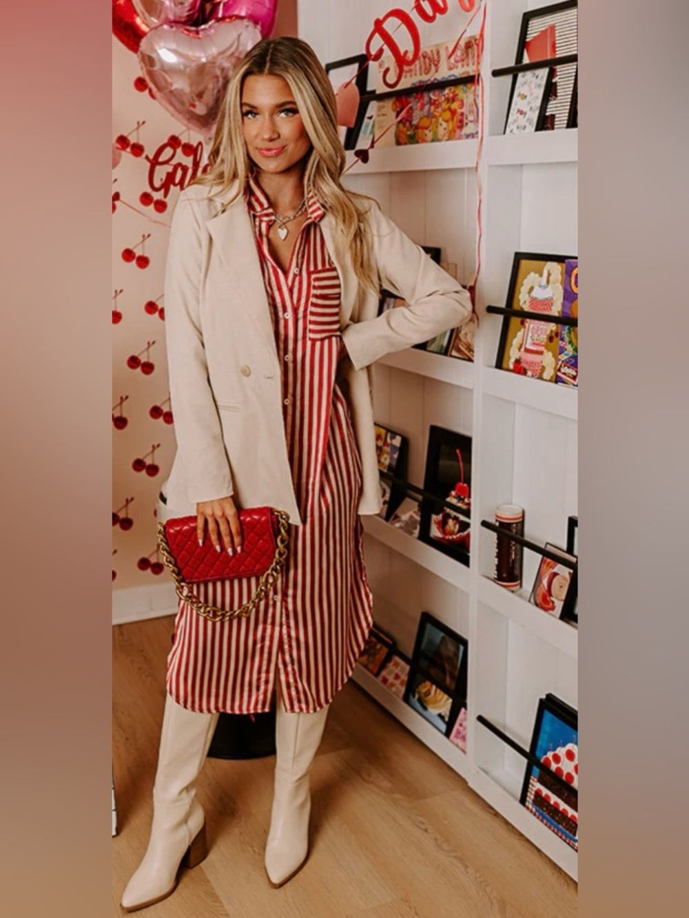 Clean Slate Stripe Midi In Red. - Picture 3 of 8